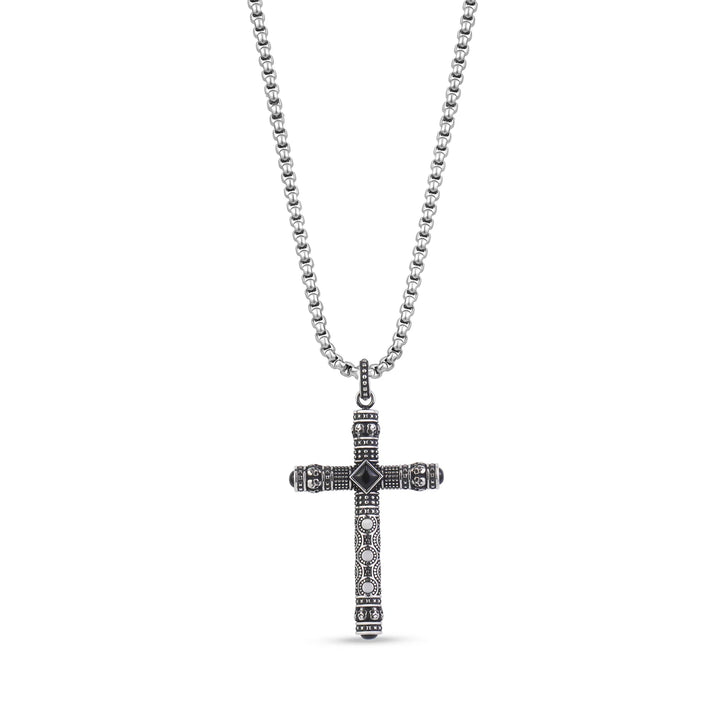 A.R.Z Steel Mini Skull & Stone Cross Pendant
