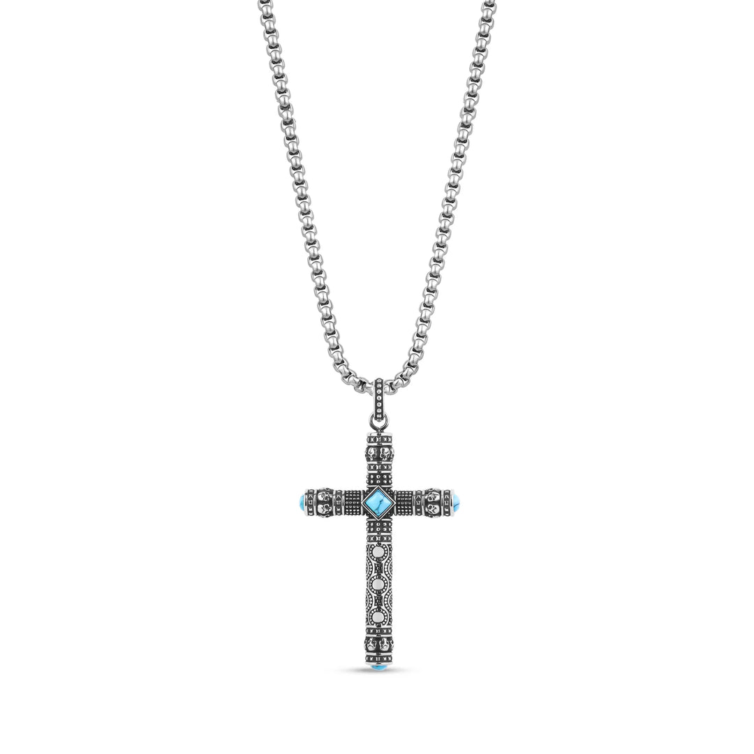A.R.Z Steel Mini Skull & Stone Cross Pendant