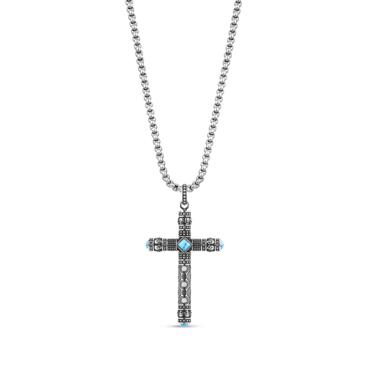 A.R.Z Steel Mini Skull & Stone Cross Pendant