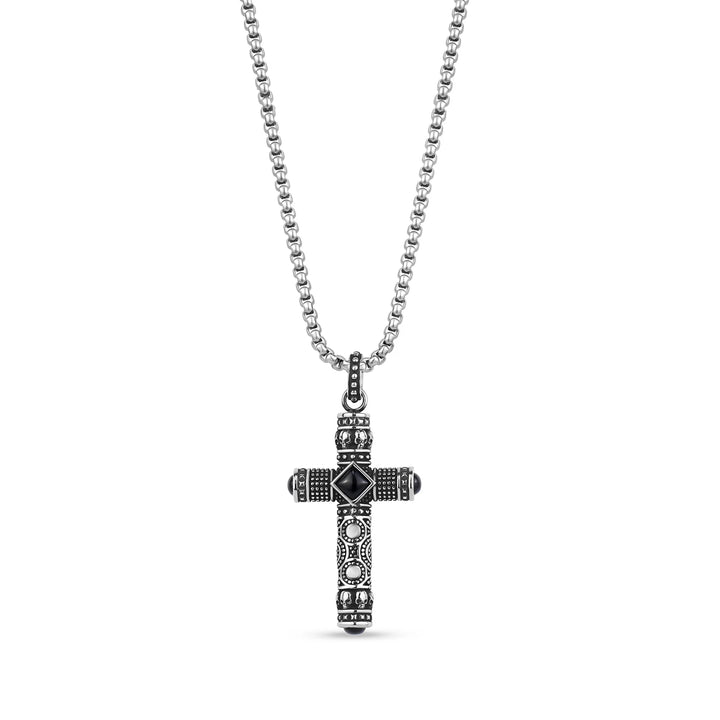 A.R.Z Steel Mini Skull & Stone Cross Pendant