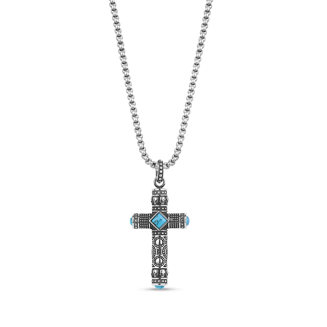 A.R.Z Steel Mini Skull & Stone Cross Pendant