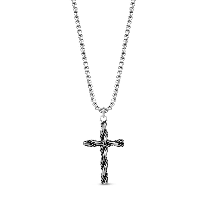 A.R.Z Steel Twisted Rope Cross Pendant