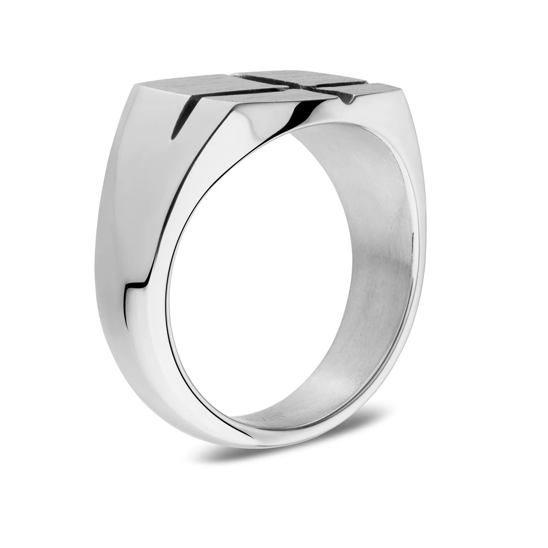 A.R.Z Steel Black Cross Signet Ring