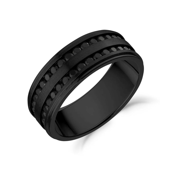 A.R.Z Steel Double Row Channel-Set Black CZ Band 8mm