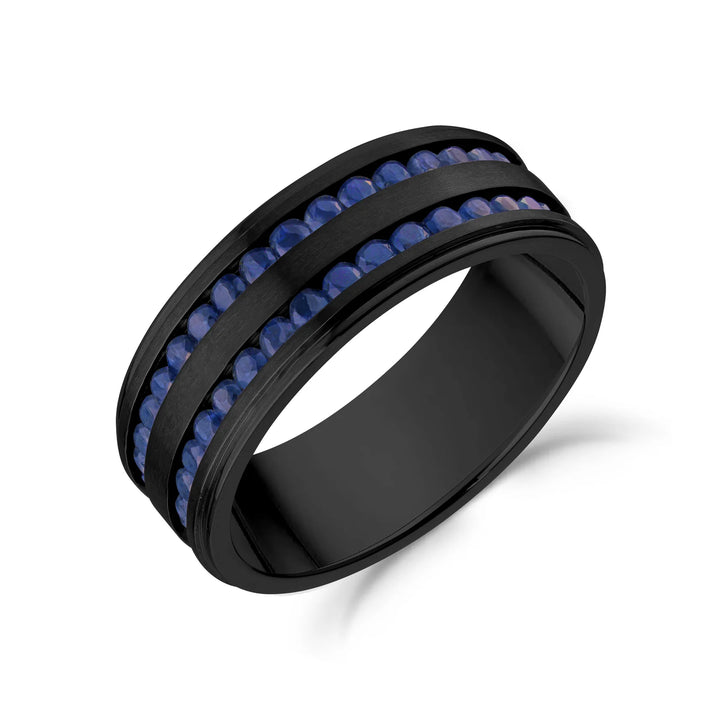 A.R.Z Steel Double Row Channel-Set Black CZ Band 8mm