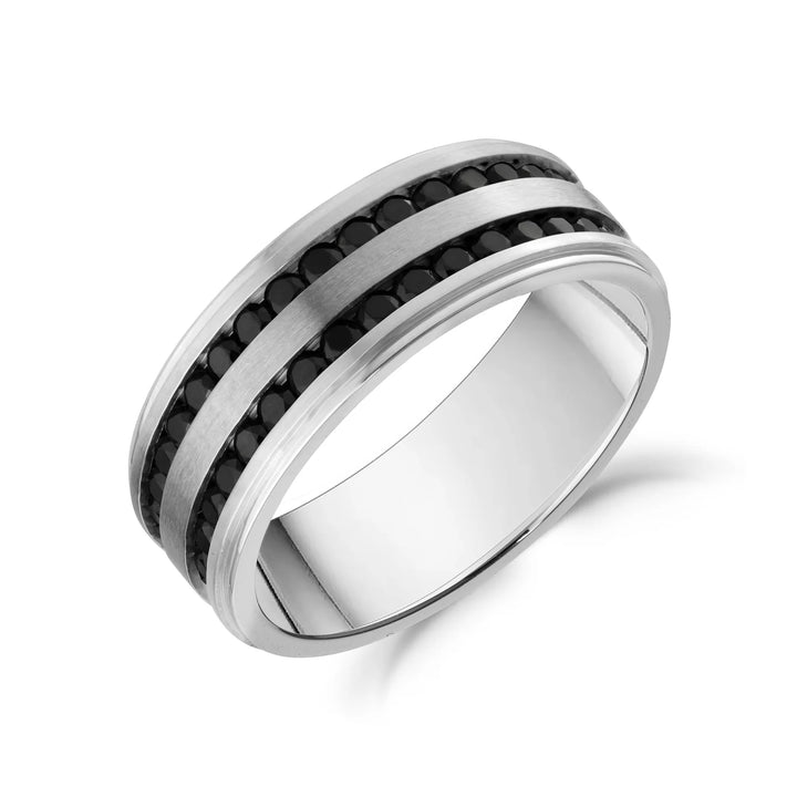 A.R.Z Steel Double Row Channel-Set Black CZ Band 8mm