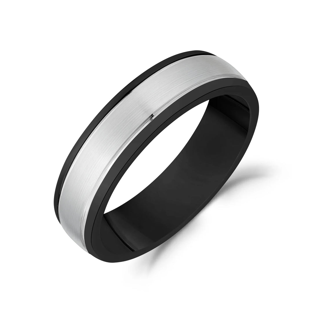 A.R.Z Steel Matte &amp; Polished Wedding Band 6mm