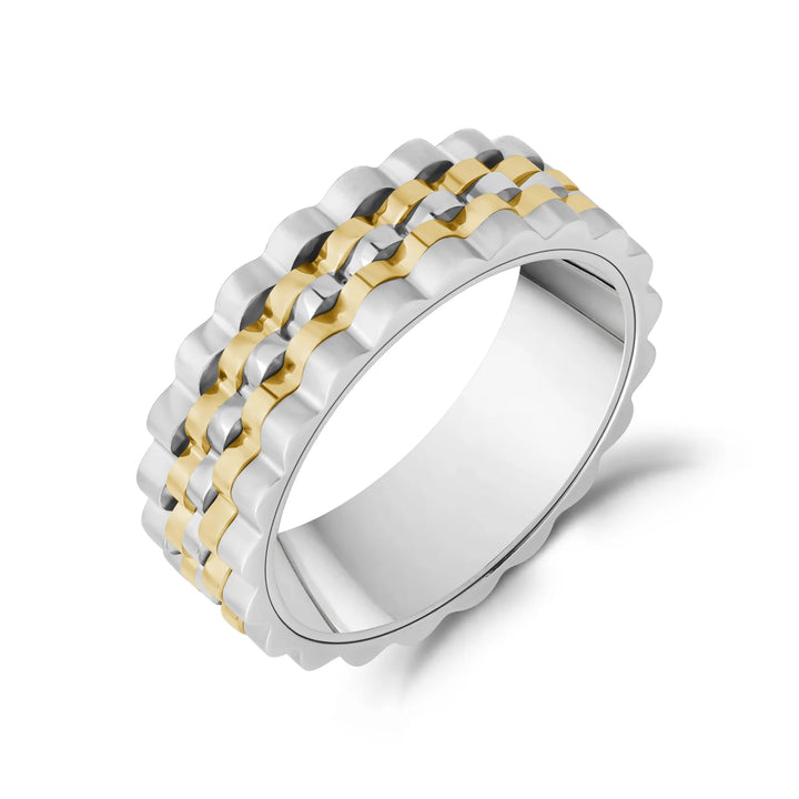 A.R.Z Steel Two-Tone Wavy Edge Ring 7mm