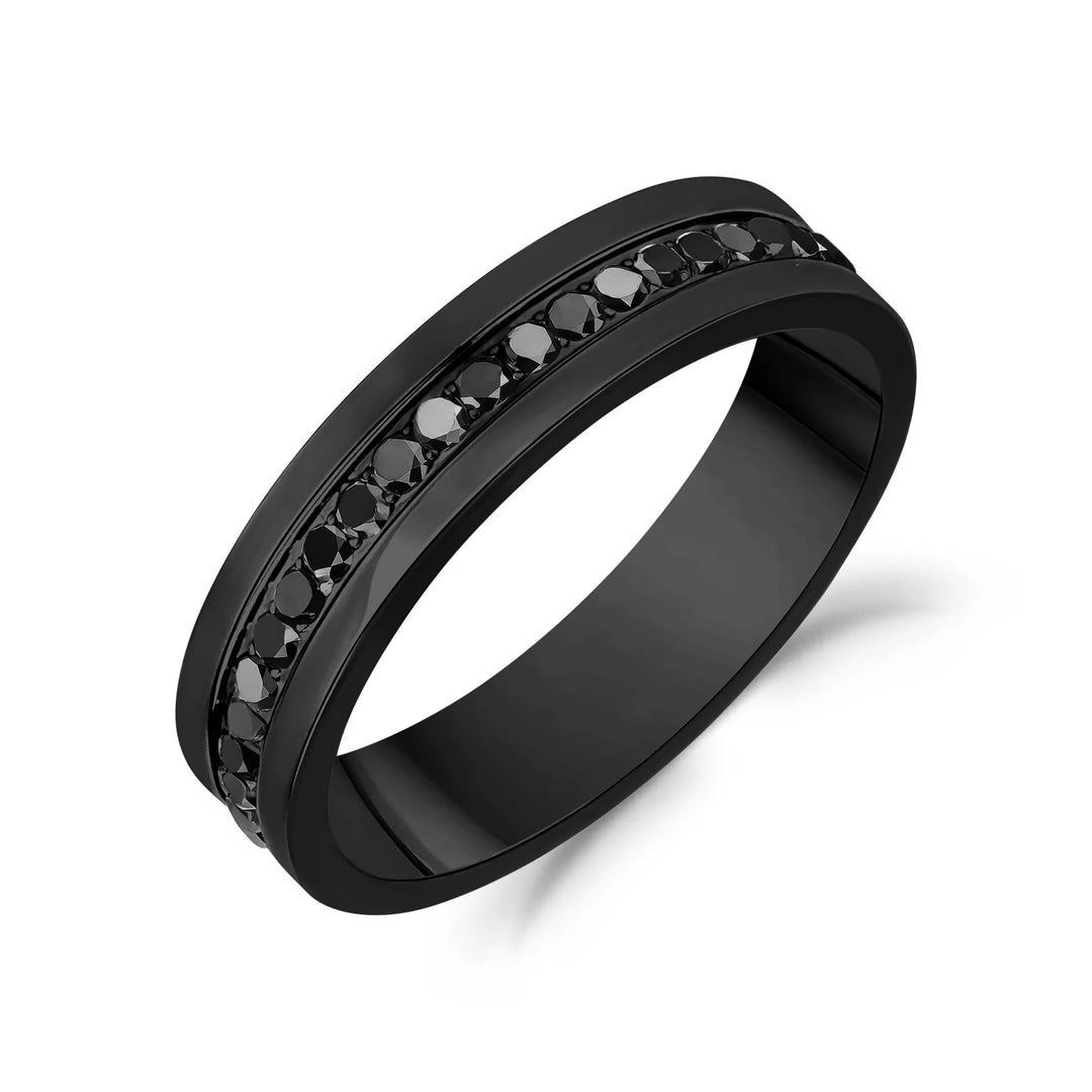 A.R.Z Steel Full Eternity Black Stone Ring 5mm