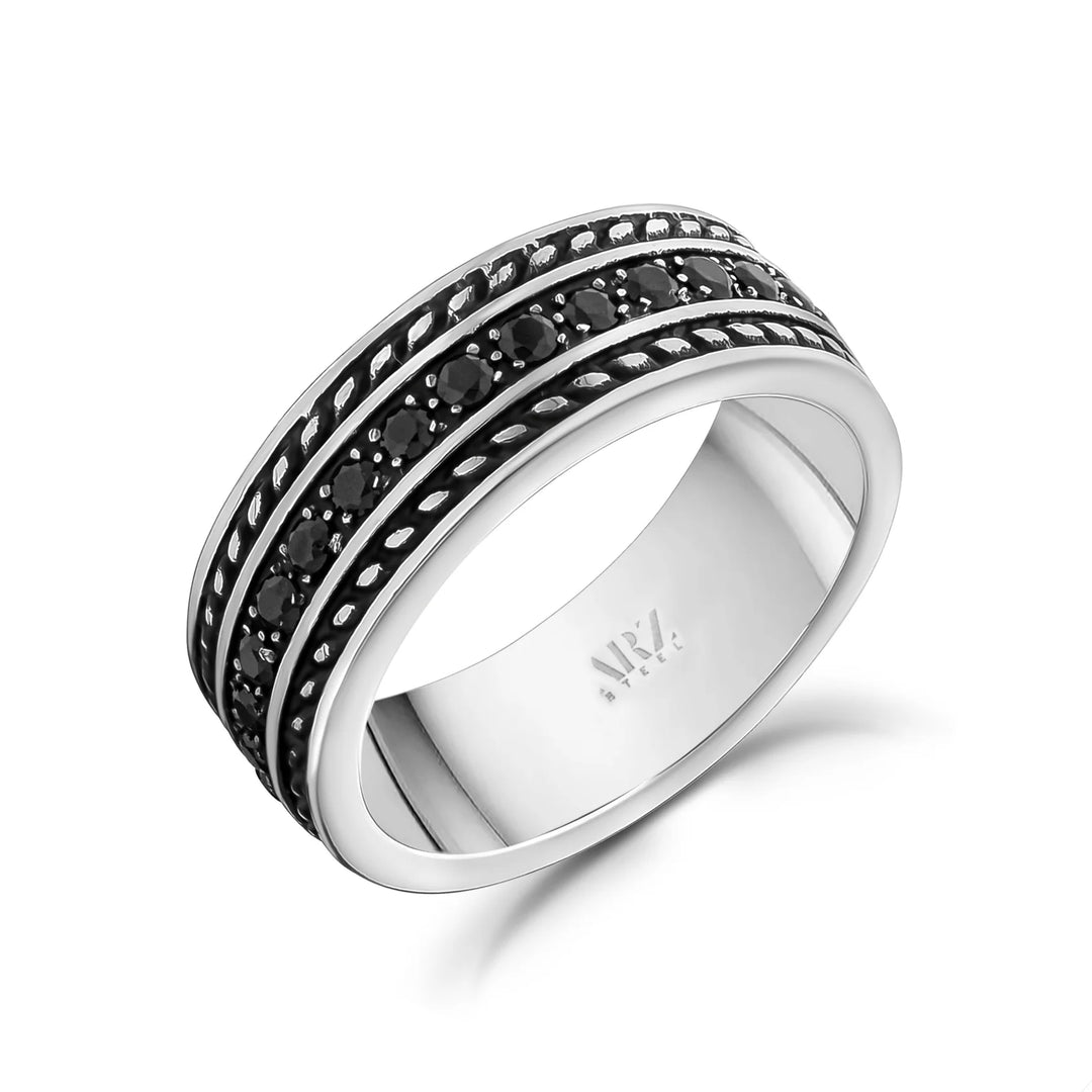 Bague ARZ Acier Pierres Blanches