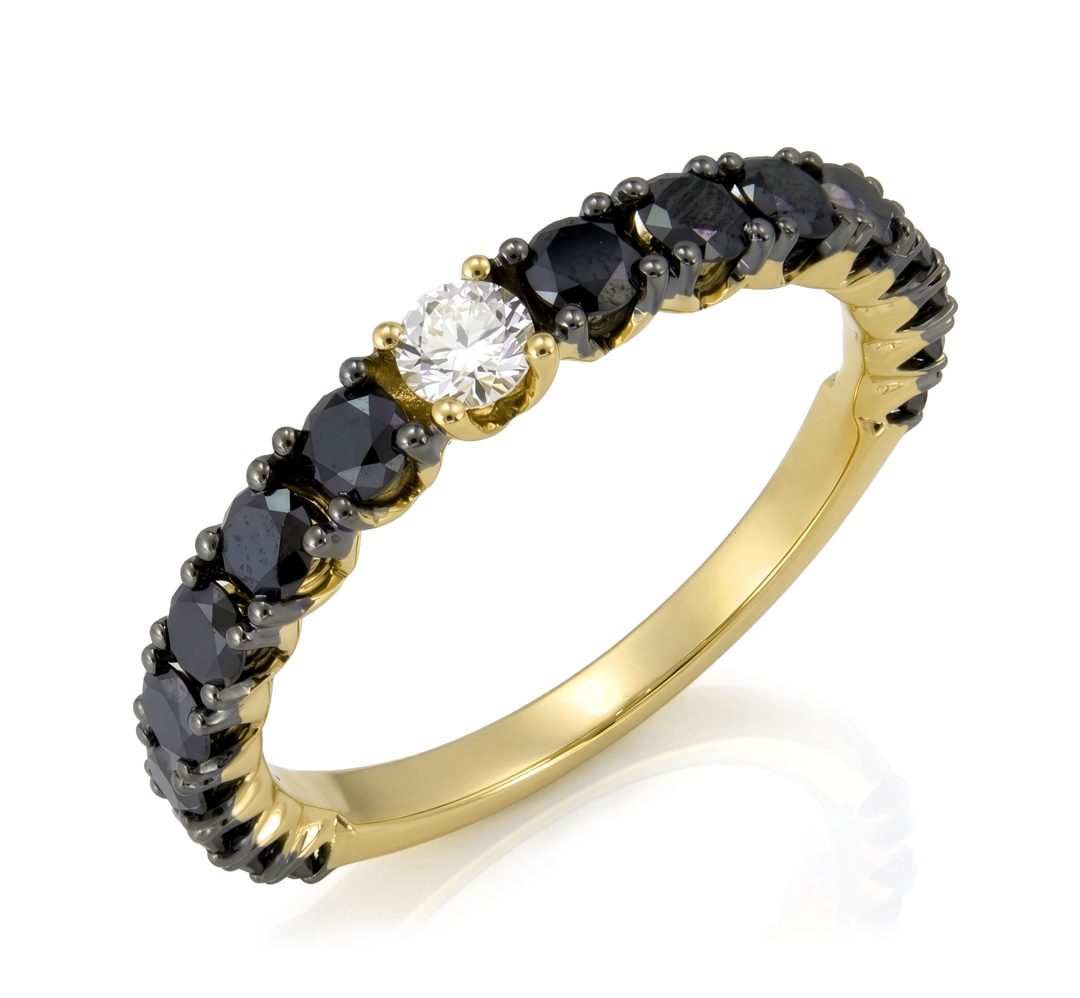 18K Gold Black Diamond & Diamond Ring