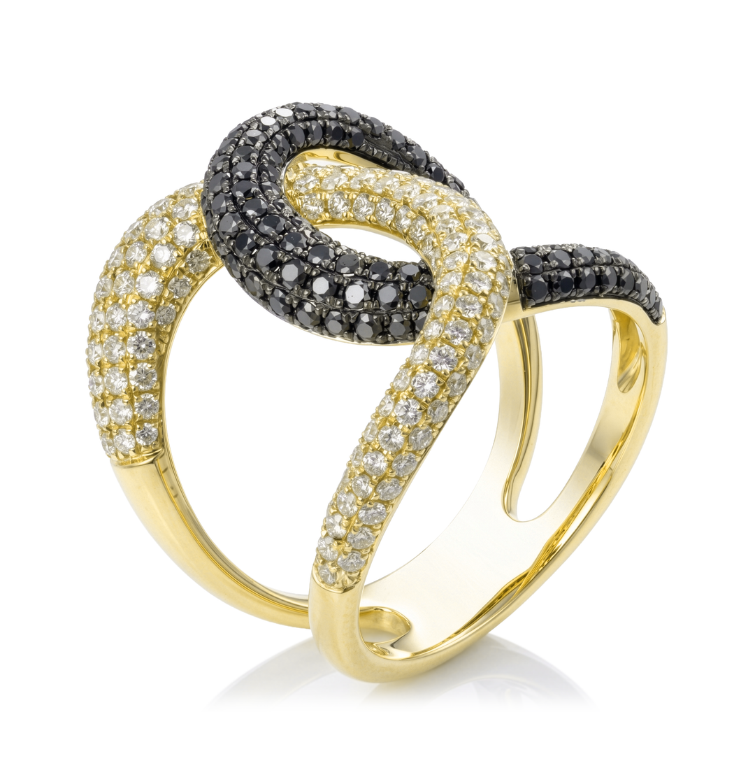 18K Gold Black Diamond & Diamond Ring
