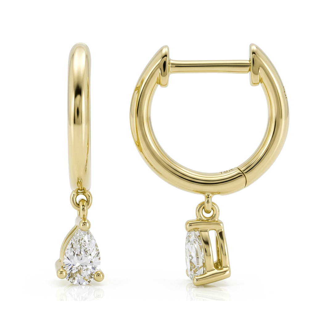 18K Gold Pear Diamond Earrings