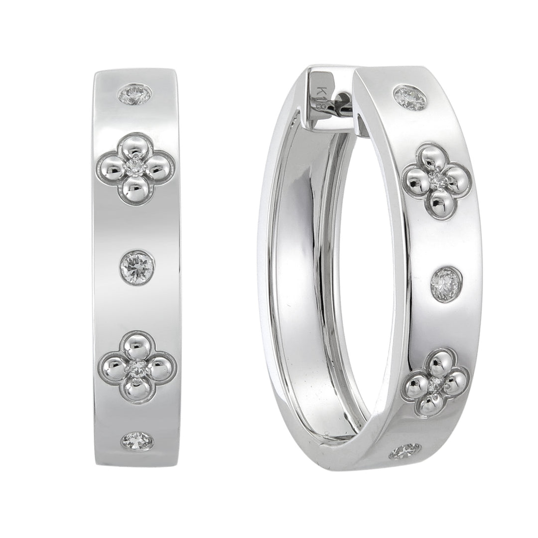 18K Clover Motif Diamond Hoop Earrings by ORLY Jewellers