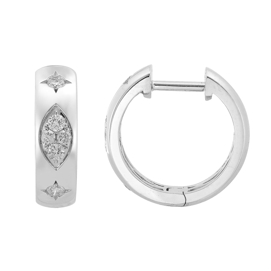 Diamond Fashion Huggie Hoop Earrings in 18K Gold with 12 diamonds totaling 0.20CTDI, 14mm diameter