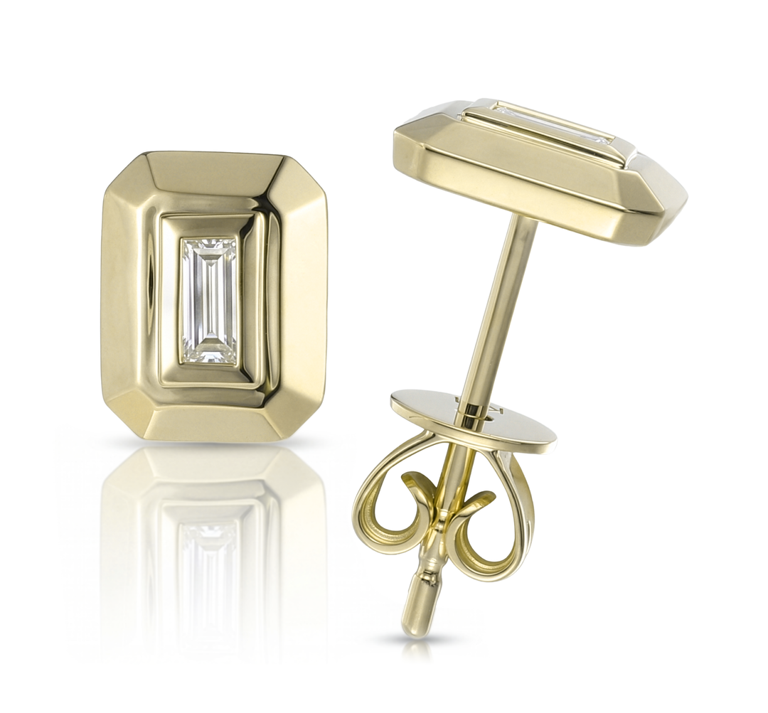 14K Gold Baguette Diamond Earrings