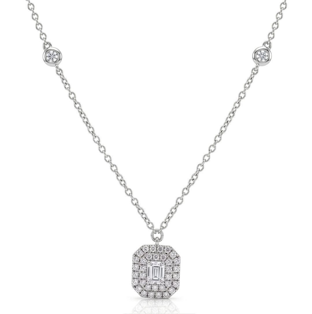 18K Gold Emerald Cut Diamond Necklace
