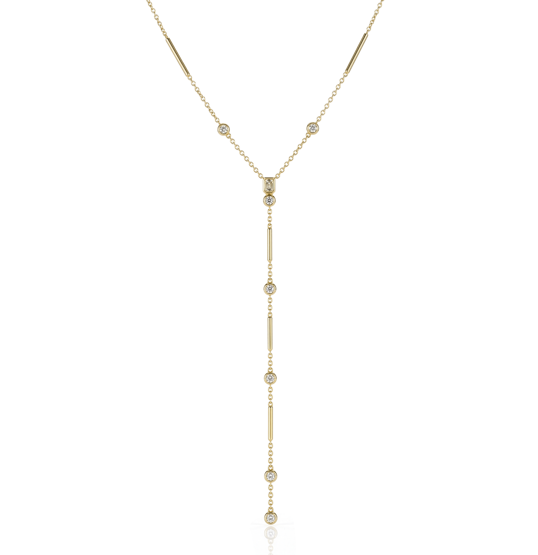 18K Gold Emerald Cut Diamond Necklace