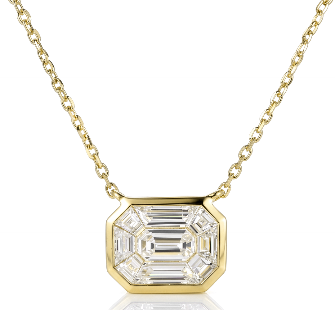 18K Gold Emerald Cut Diamond Necklace