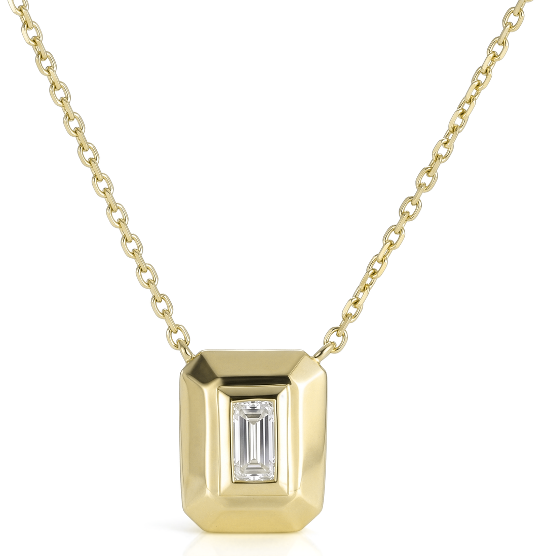 14K Gold Baguette Diamond Necklace
