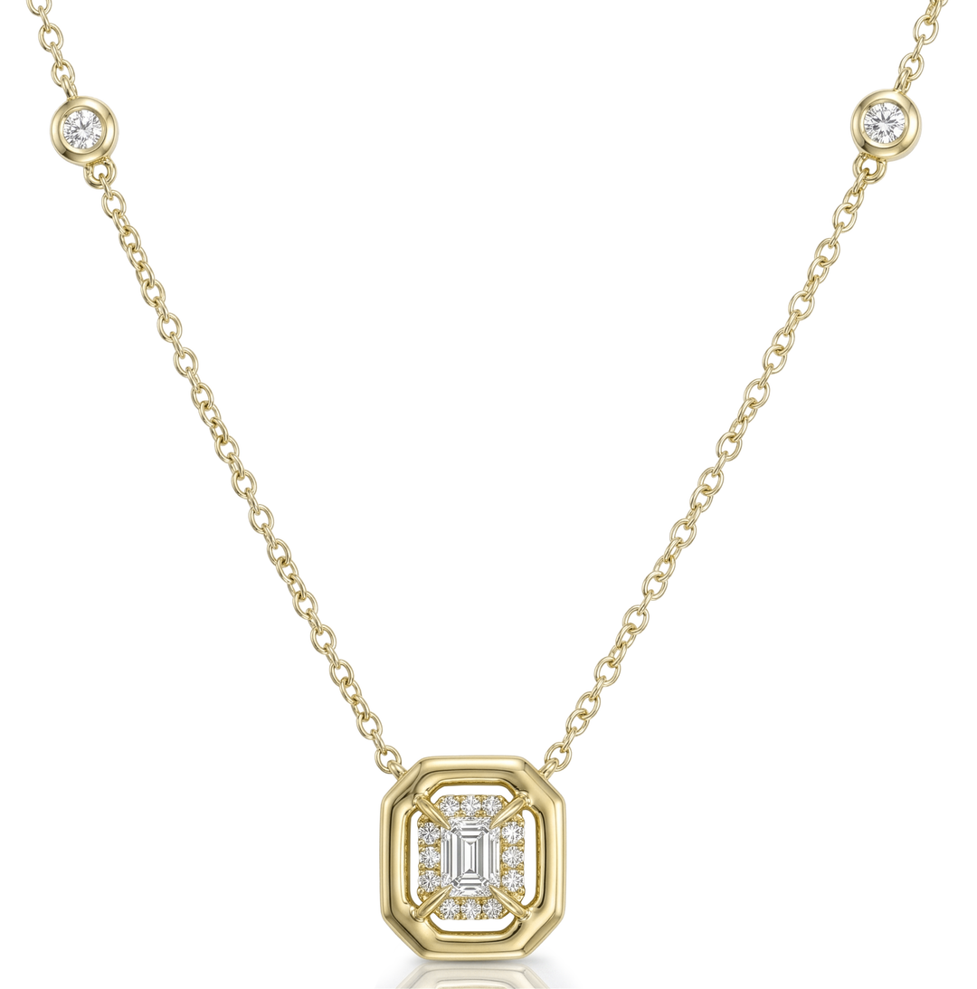 18K Gold Emerald Cut Diamond Necklace