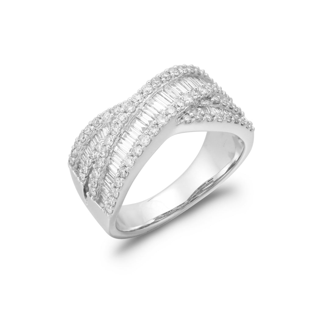 Diamond Crossover Ring in 18K White Gold with 116 diamonds totaling 1.10CTDI
