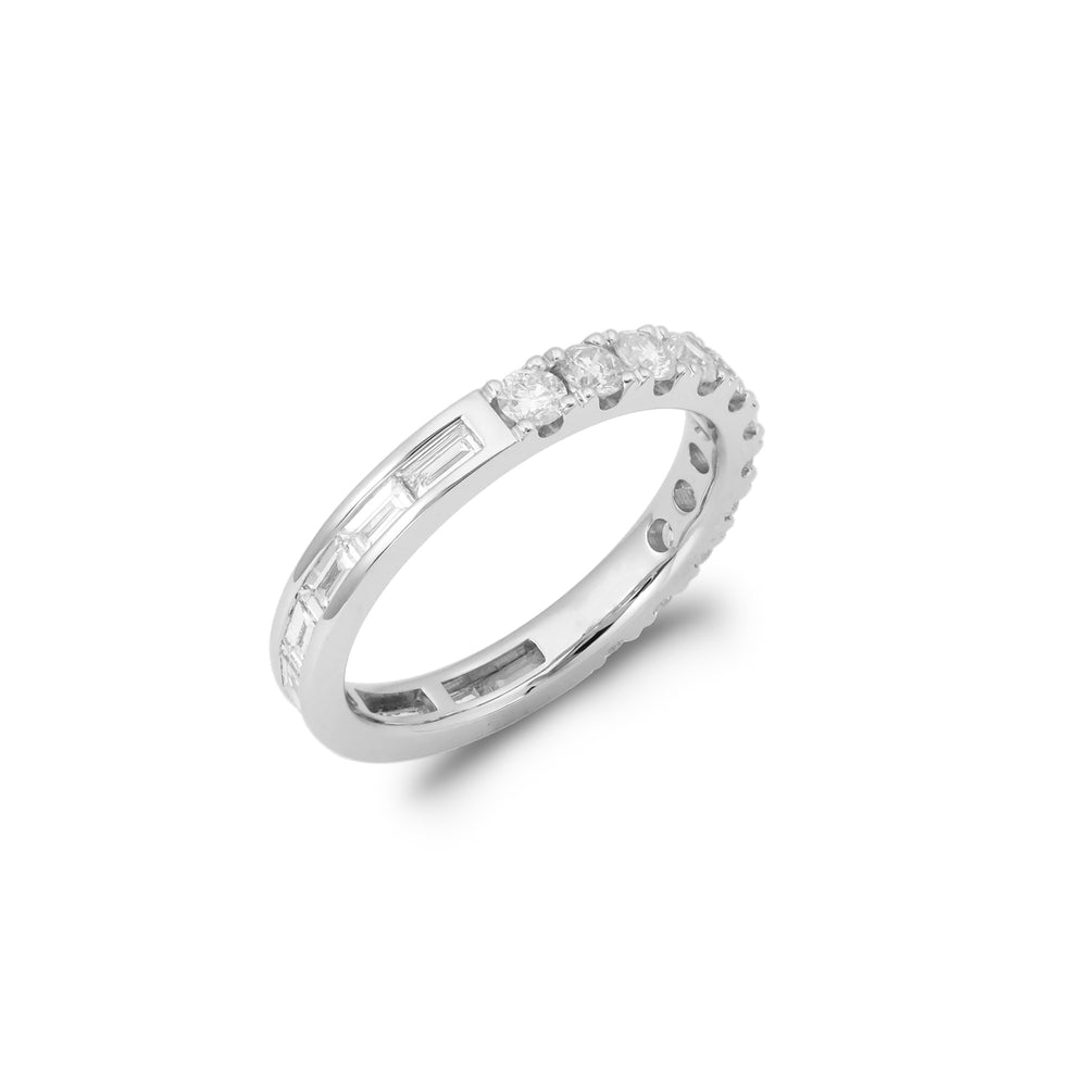Half 'n Half Diamond Eternity Ring in 18K Yellow or White Gold with round and baguette diamonds totaling 1.34CTDI