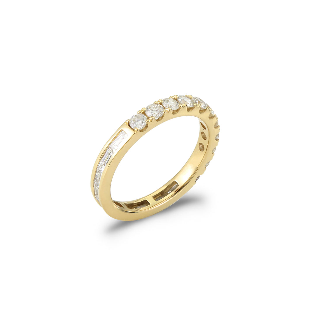 Half 'n Half Diamond Eternity Ring in 18K Yellow or White Gold with round and baguette diamonds totaling 1.34CTDI