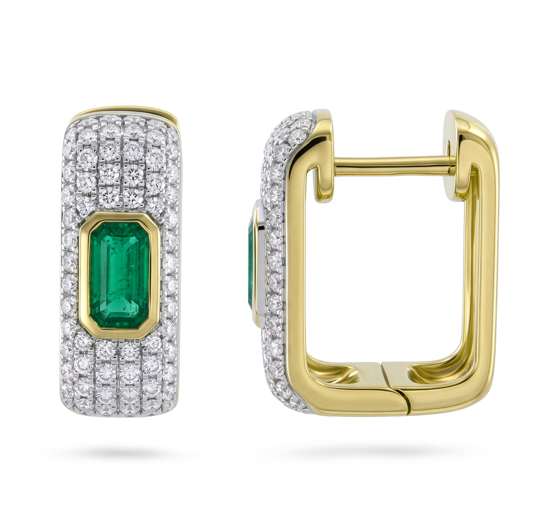 18K Gold Emerald & Diamond Earrings