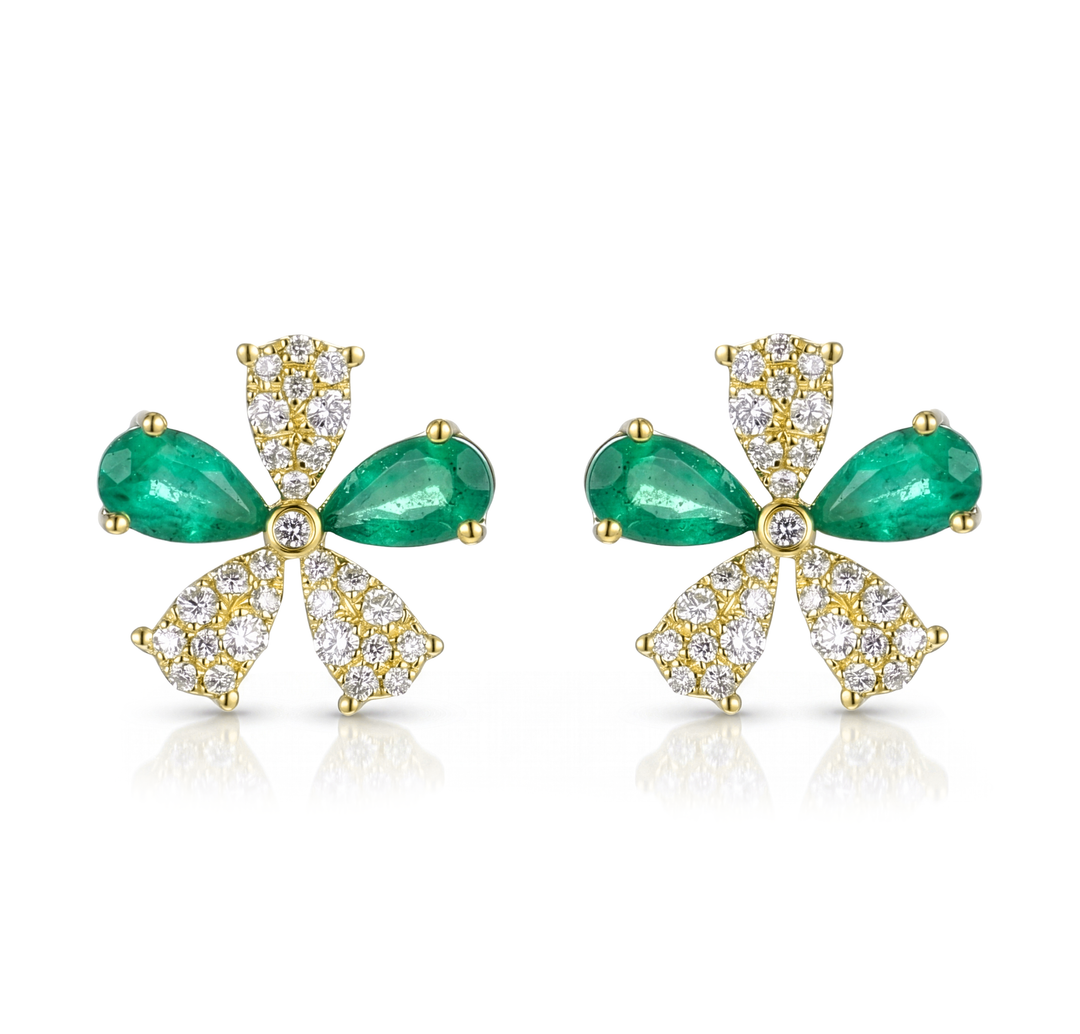 14K Gold Emerald & Diamond Earrings