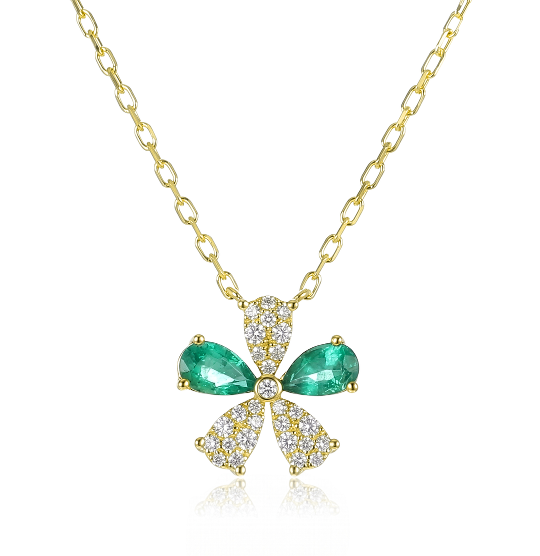 14K Gold Emerald & Diamond Necklace