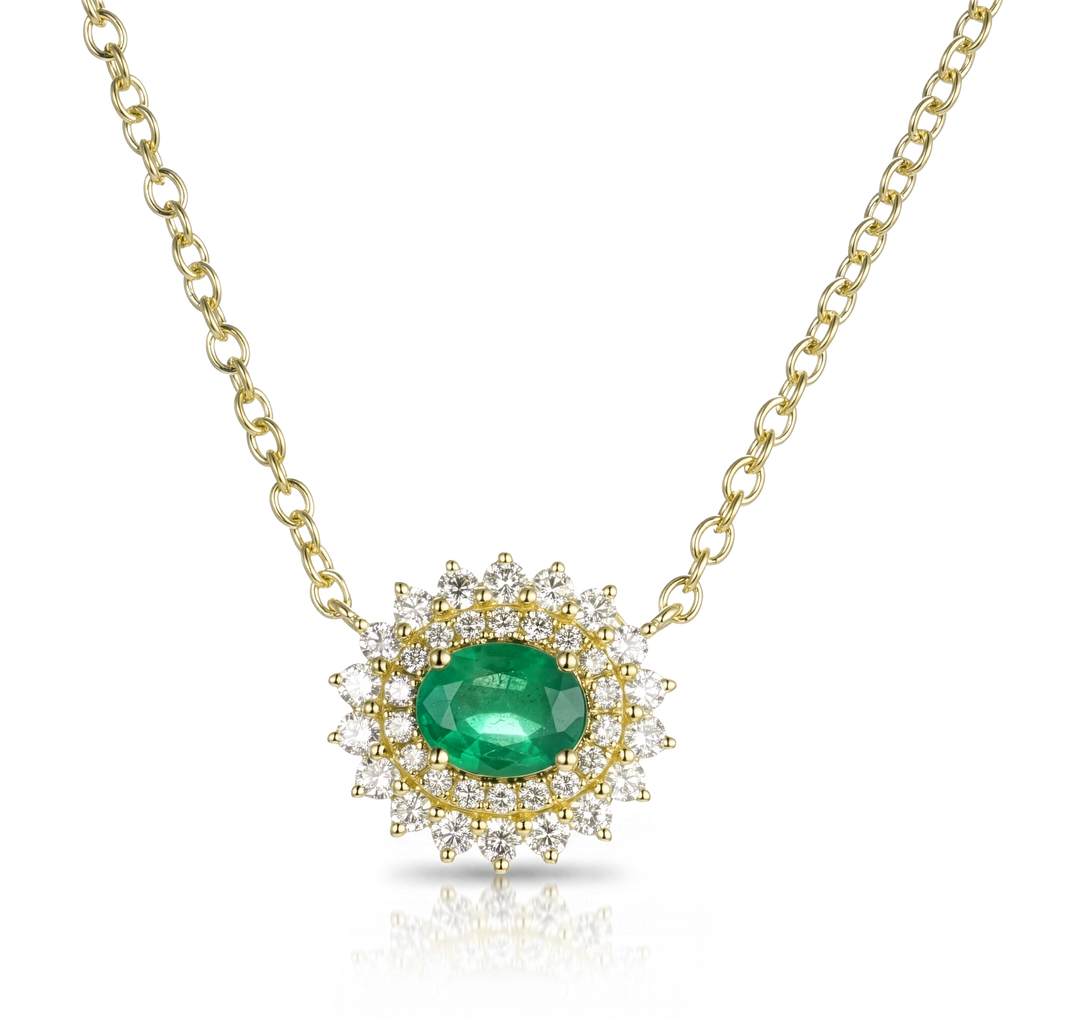 18K Gold Emerald & Diamond Necklace