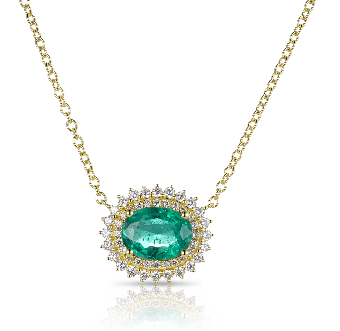 18K Gold Emerald & Diamond Necklace
