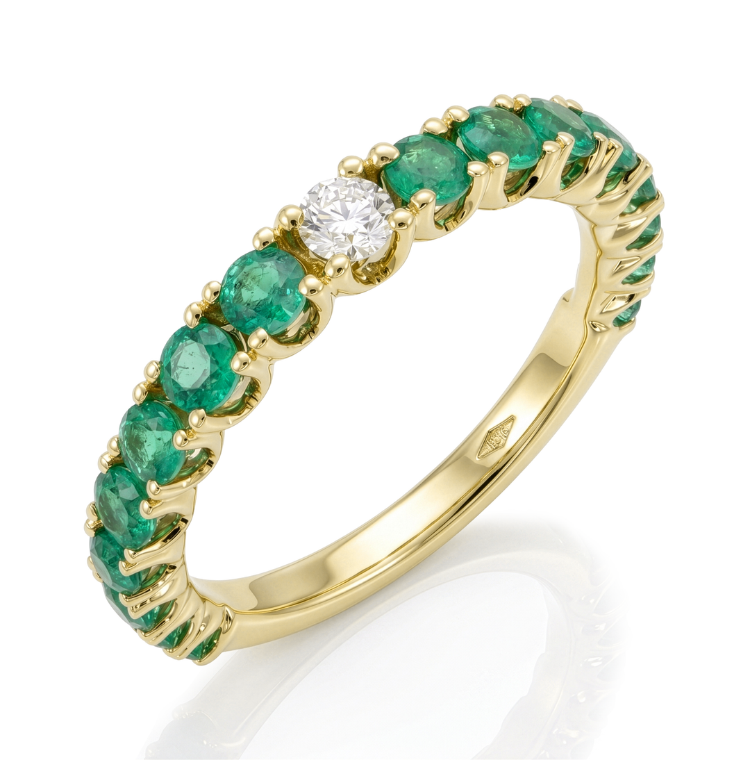 18K Gold Emerald & Diamond Ring