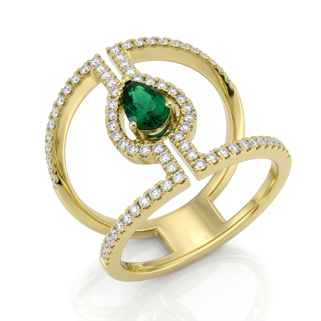 18K Gold Emerald & Diamond Ring