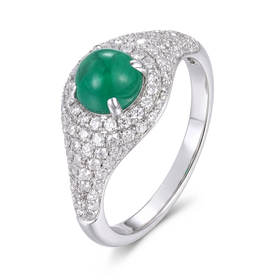 18K Gold Emerald & Diamond Ring