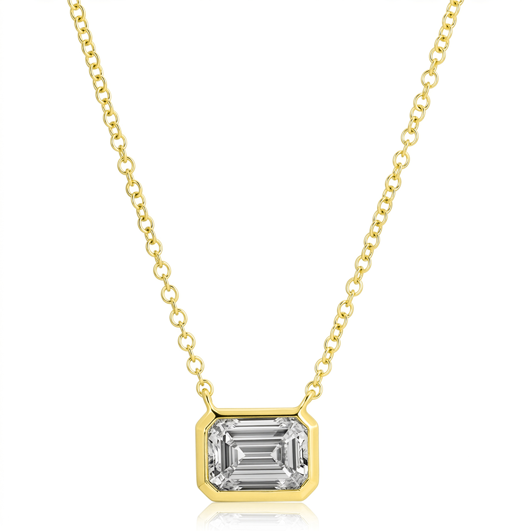 Emerald Cut Bezel Set Lab Diamond Necklace