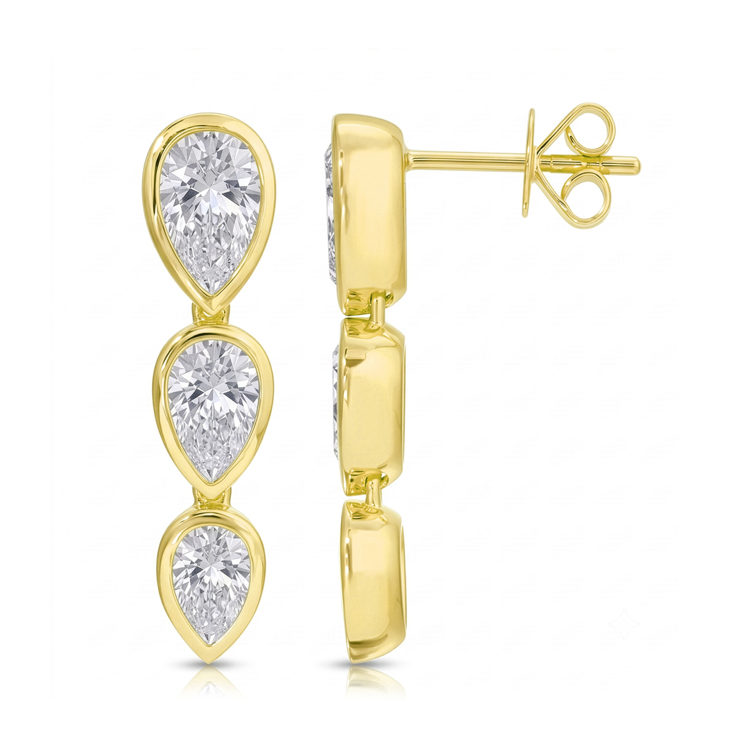 Bezel Set Pear Shape Lab Diamond Drop Earrings