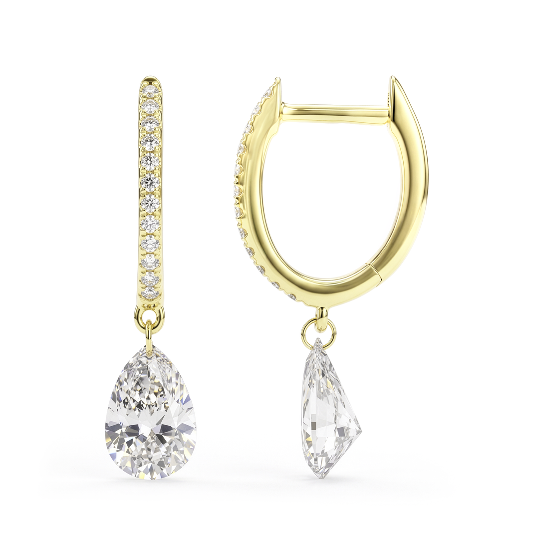 Floating Lab Diamond Pear Huggie Earrings