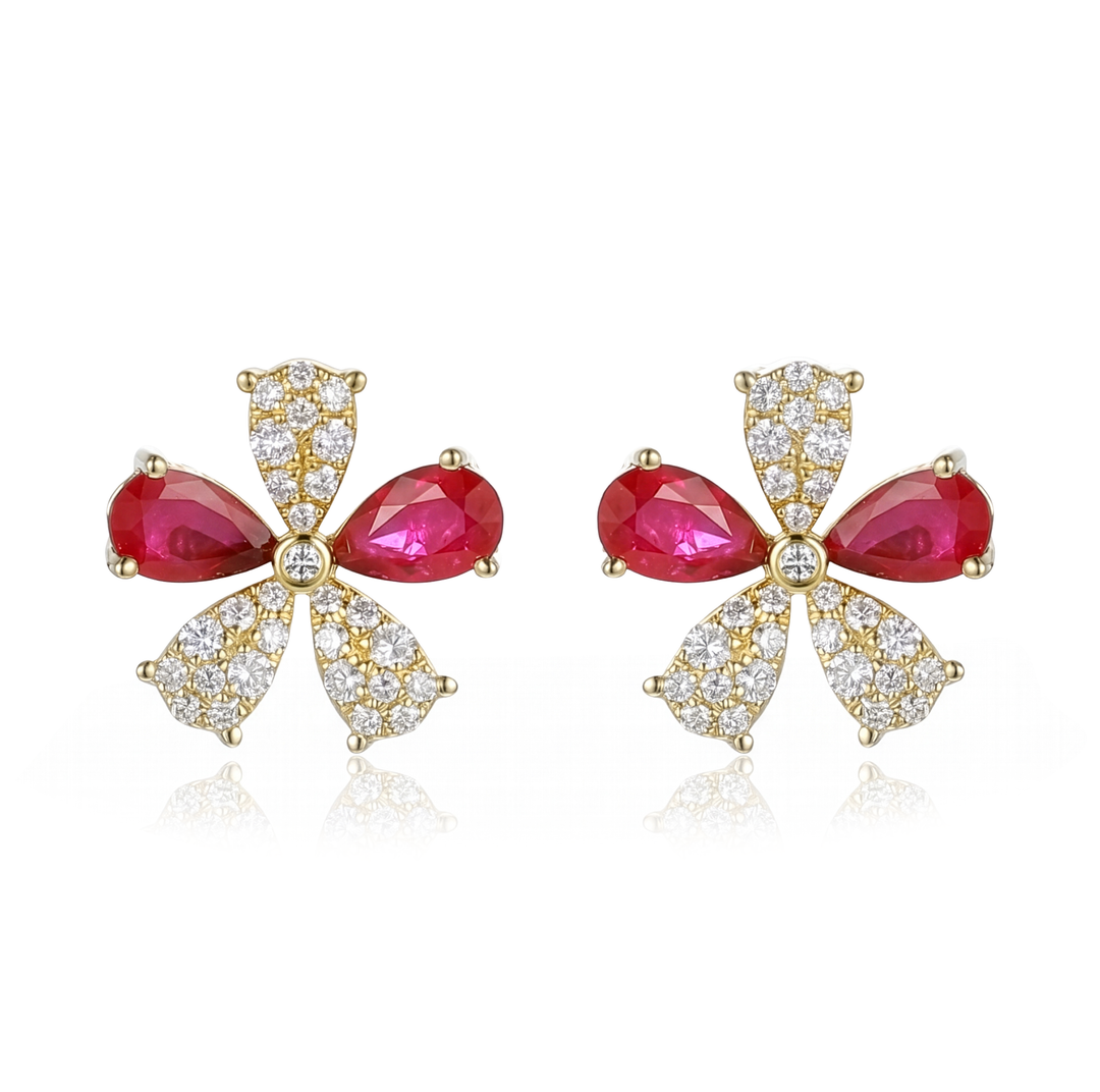 14K Gold Ruby & Diamond Earrings