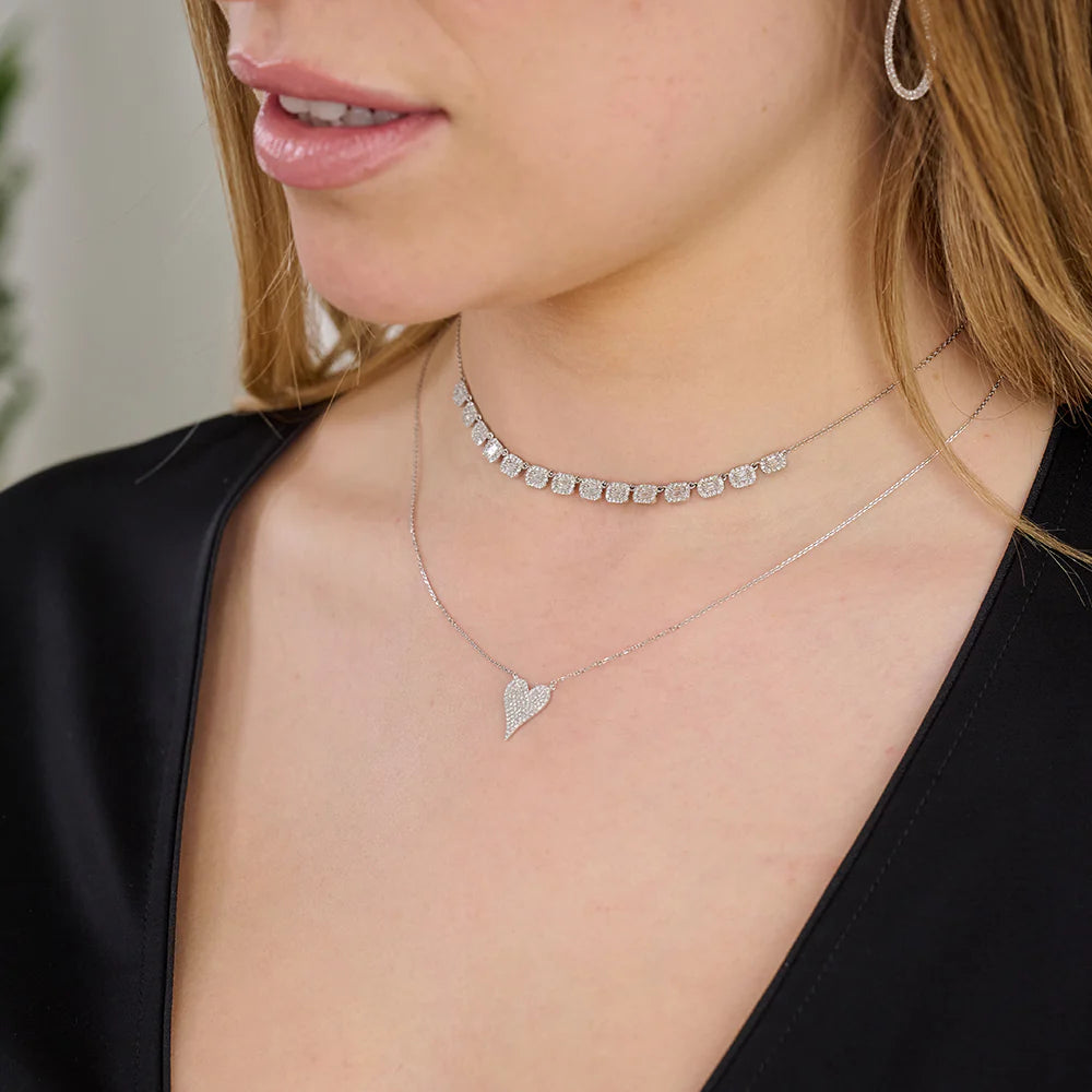 Collier diamant coeur allongé