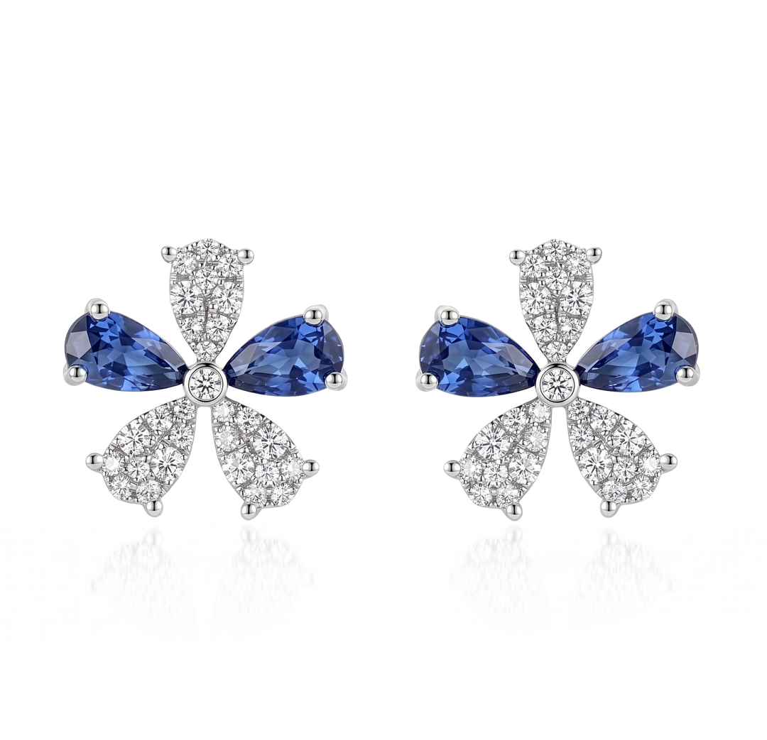 14K Gold Sapphire & Diamond Earrings
