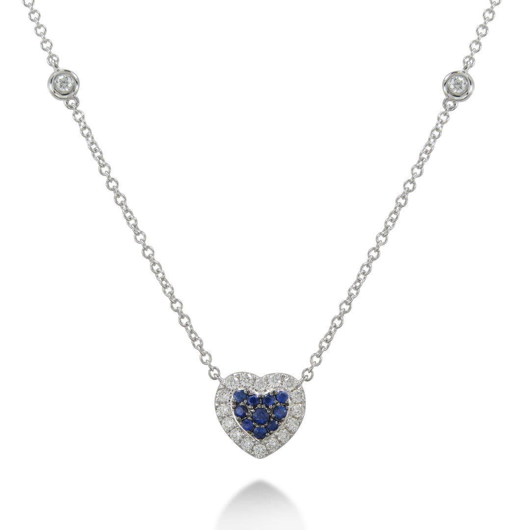 18K Gold Sapphire & Diamond Heart Necklace by ORLY Jewellers