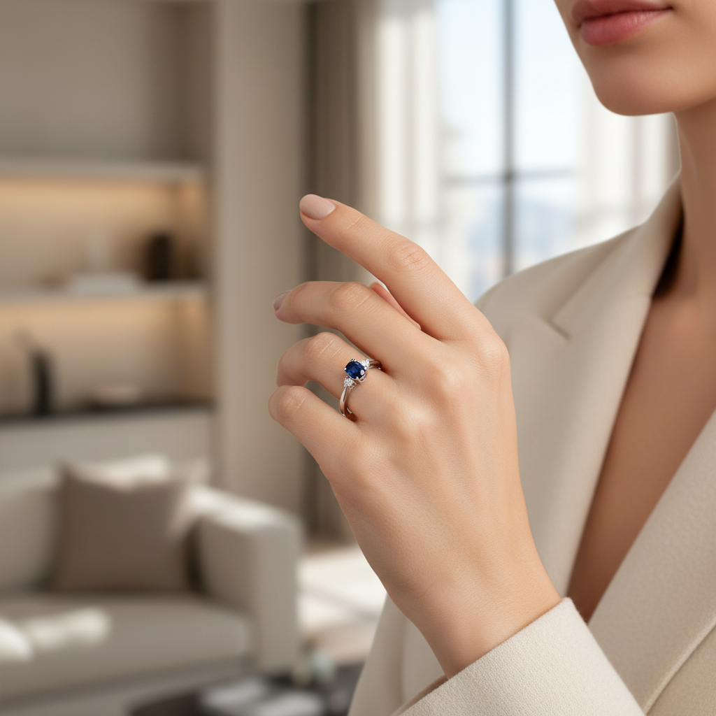 Bague Trinity en or 18 carats, saphir et diamants