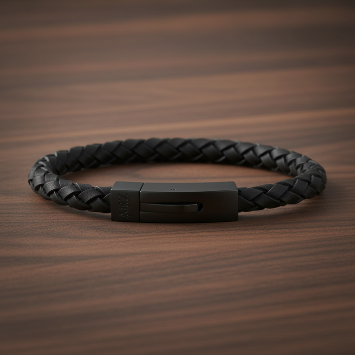 A.R.Z Steel Woven Leather Bracelet 6mm