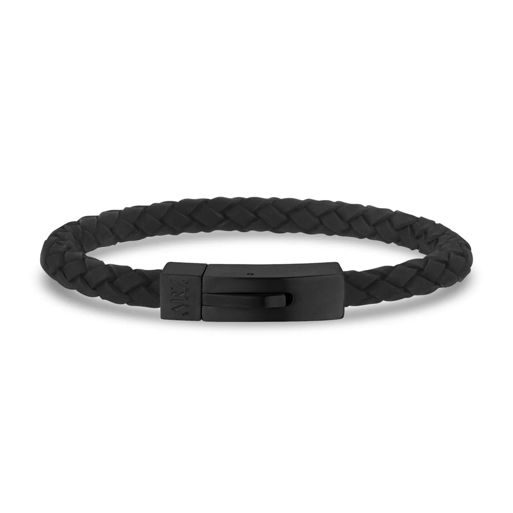 A.R.Z Stainless Steel Woven Leather Bracelet 6mm - ORLY Jewellers