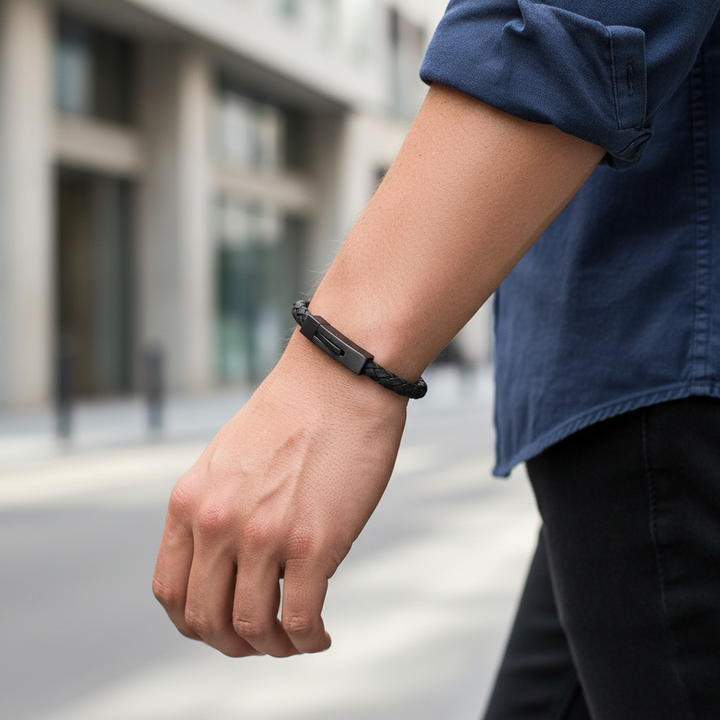 A.R.Z Steel Woven Leather Bracelet 6mm