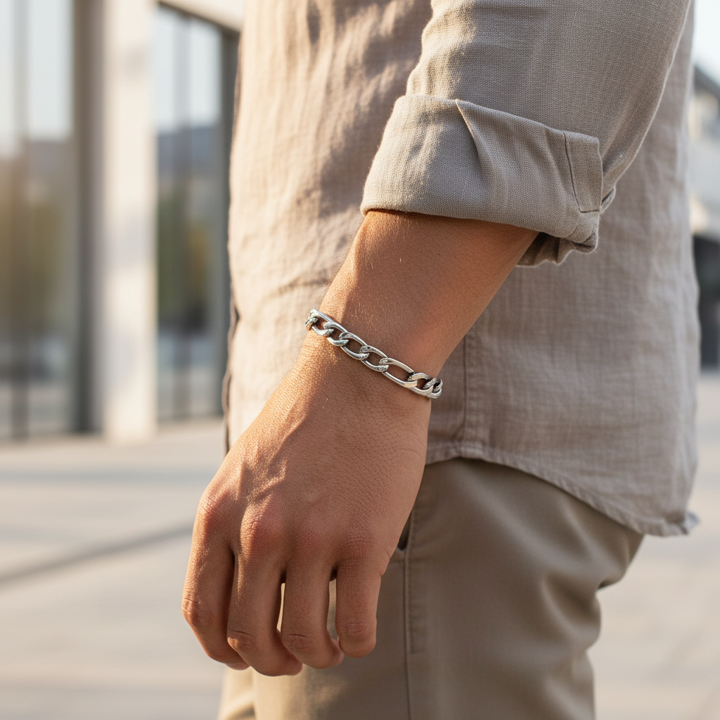 A.R.Z Steel Figaro Link Bracelet 10mm
