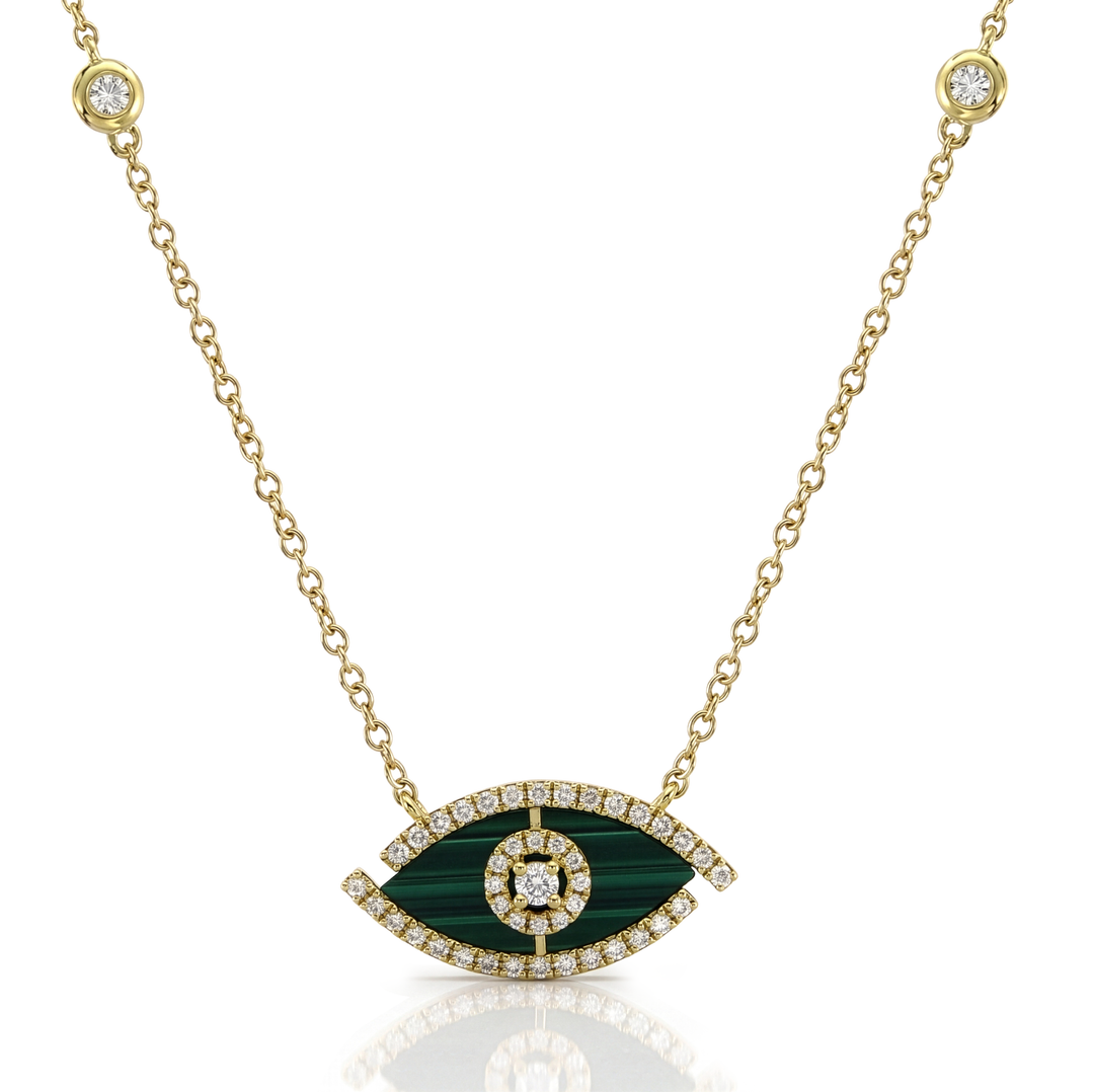 18K Gold Malachite & Diamond Necklace