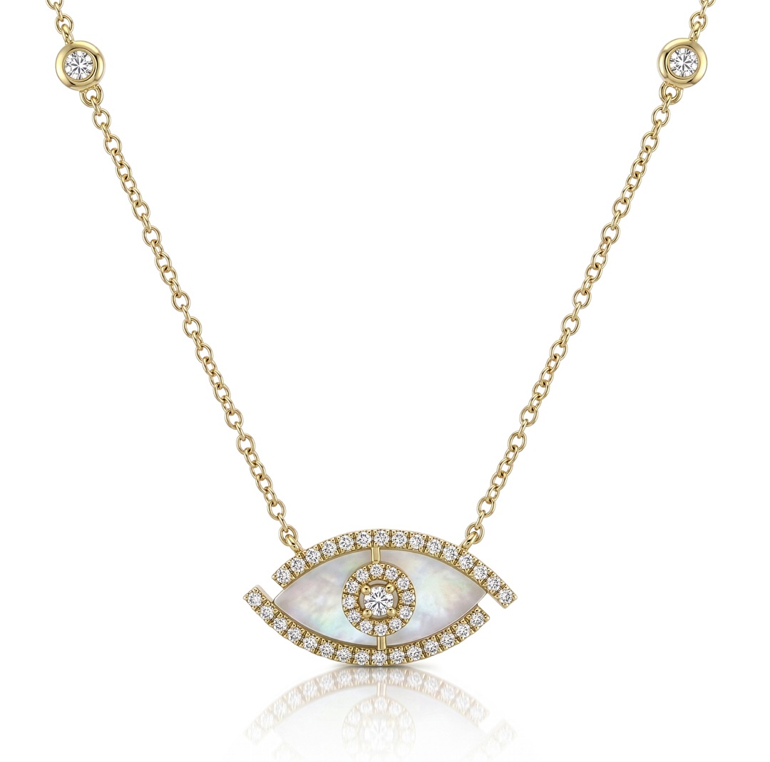 18K Gold White Shell & Diamond Necklace